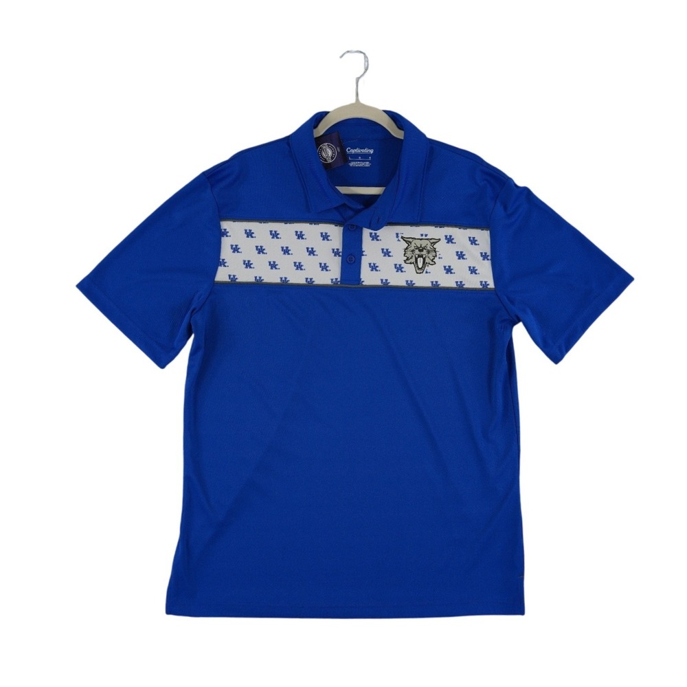 NEW Captivating Kentucky Wildcats Polo Shirt Men's Size Large Blue‎ NCAA Golf UK